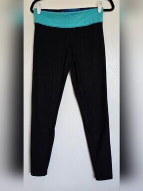 PINK Victoria's Secret Teal and Black Fold-Over Waistband Leggings